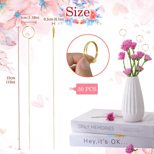 30 Pcs Metal Wire Floral Picks 13 Inch Wire Floral Place Card Holder Picks, Photo Memo Holder, Round Table Name Number Card Holder for Wedding Party Birthday (Silver) Round