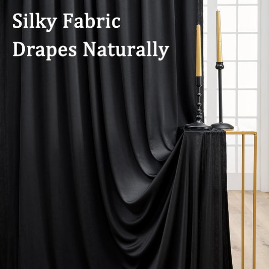 10ftx10ft Black Backdrop Curtains for Weddings Parties, Wrinkle Free 2 Panels Silky Polyester Photo Backdrop Drapes Back Drop Cloth Drapery for Birthday Mother'sDay Photography Background