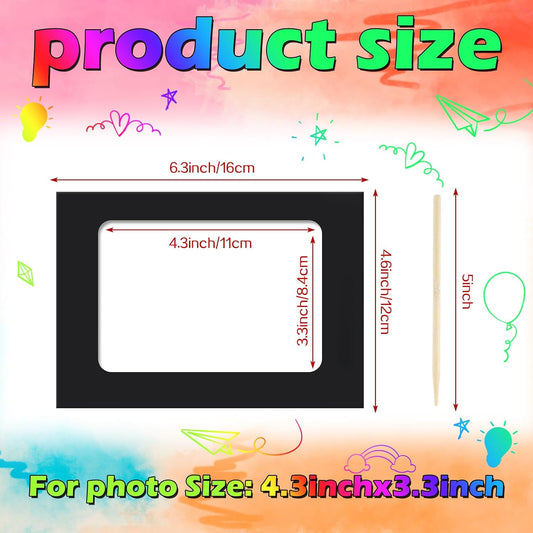 Gersoniel 24 Set 2026 Vbs Scratch Picture Frame Crafts 4'' x 6'' Vacation Bible DIY Scratch Frame with Wooden Stylus for Illumination Theme Christian Sunday Activities Party Favor