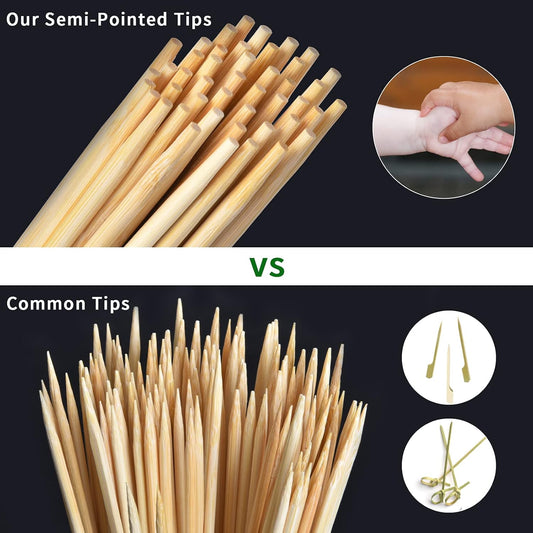 Natural Bamboo Skewers 6 Inch, Kids Friendly/True Semi Pointed, For Fruit Kabobs Kebab Swizzle Appetizer Chocolate Fountain Fondue BBQ, Wooden Sticks For Cake Pop, Lollipop, Size Choices 4.3”,8”,10”