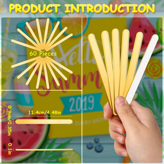 Geiserailie 60 Pcs Acrylic Cakesicle Sticks Gold Ice Cream Sticks Lolly Mirror Glitter Reusable Craft for Candy Cake Family Party DIY,4.5 Inch