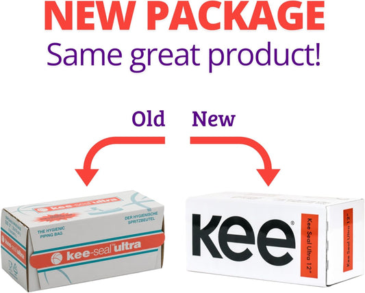 KEE-SEAL ULTRA Disposable Pastry Bags, Piping Bag with Non-Slip Outer Surface, Smooth-Flow Interior, Easy Tear Perforation, Convenient Dispenser Box, 18-Inch, Clear