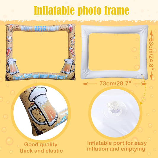 Beer Themed Happy Birthday Inflatable Selfie Photo Frame Props for Pictures & Decors Cheers and Beers Happy BEERthday Blow Up Picture Frame for 20th 30th 40th 50th 60th 70th and More Birthdays