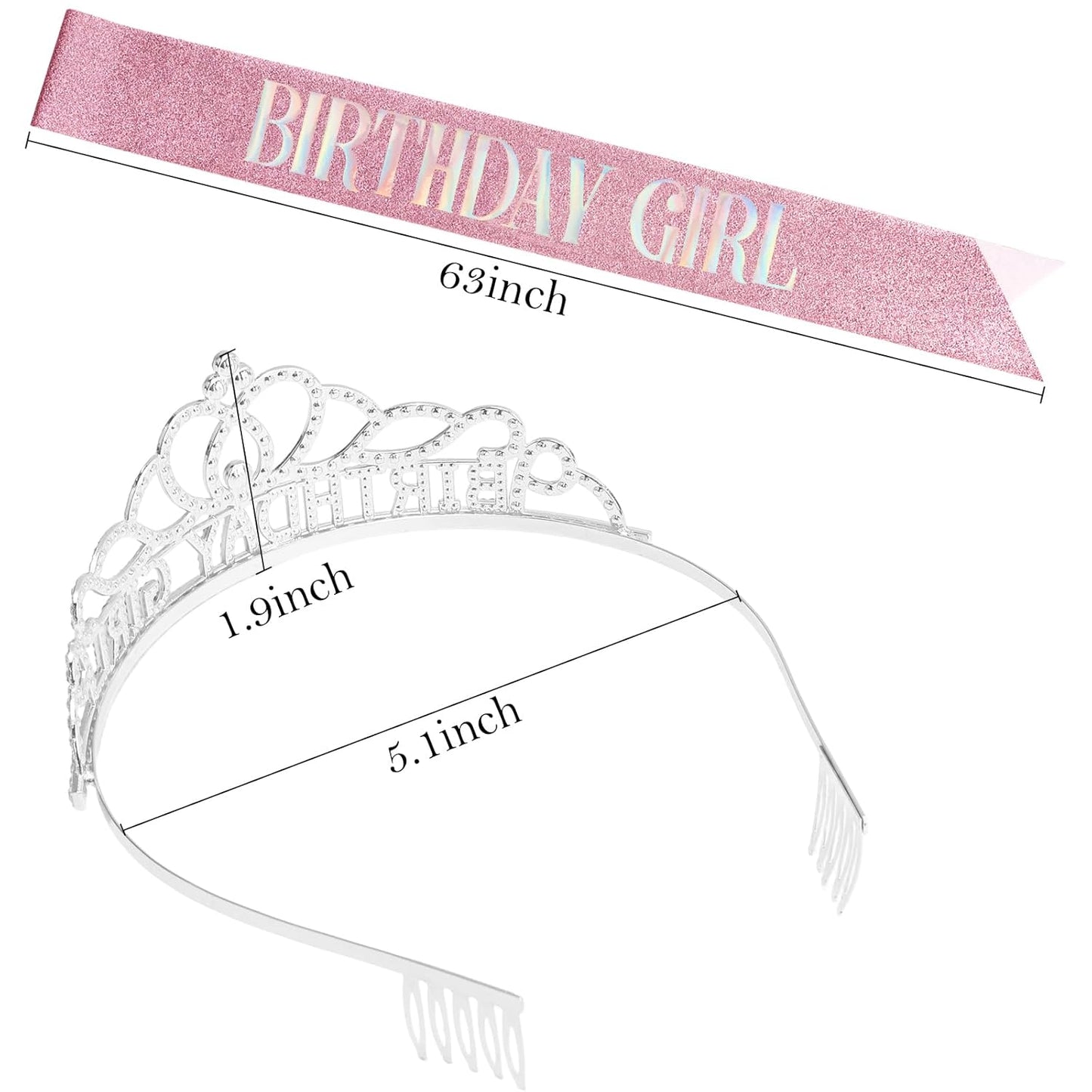 Chanaco Happy Birthday Crown and Sash Kit for Women and Girls - Rhinestone Tiara and Sashes with 'BIRTHDAY GIRL' Sash for Party Favors