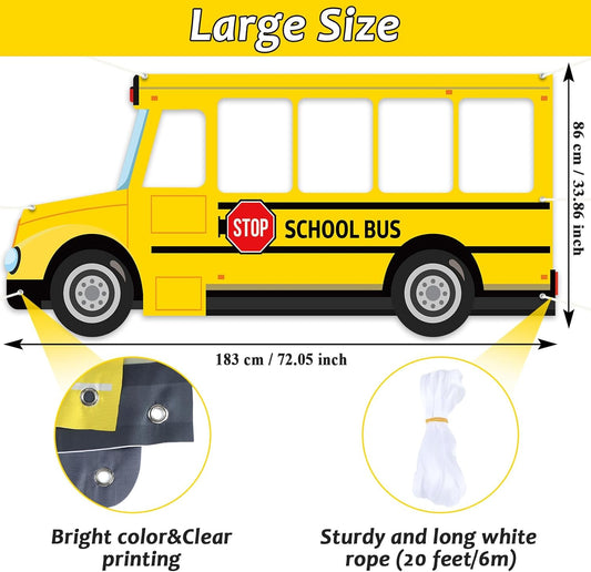 School Bus Photo Prop Selfie Frame Back to School Backdrop Party Decoration First Day of School Photo Booth Welcome Party Banner Supplies for Students Teacher Birthday Yellow Bus Party Sign