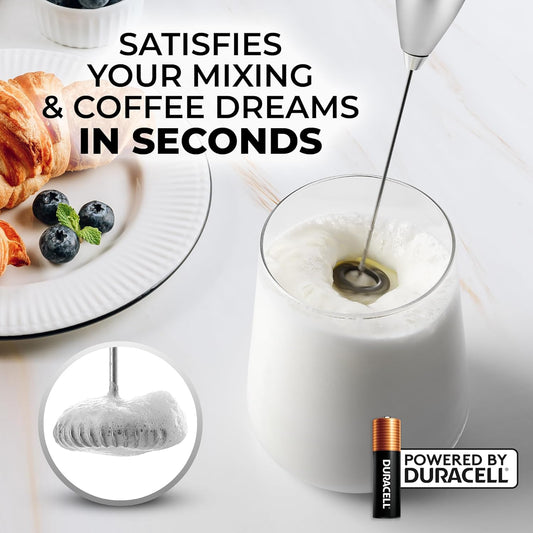 Zulay Kitchen Powerful Milk Frother AA Batteries Included – Ultra Fast Handheld Drink Mixer with Stainless Steel Whisk Stirrer for Coffee, Protein, Matcha & More, Frother Wand Electric Frothmate Black - Colors C
