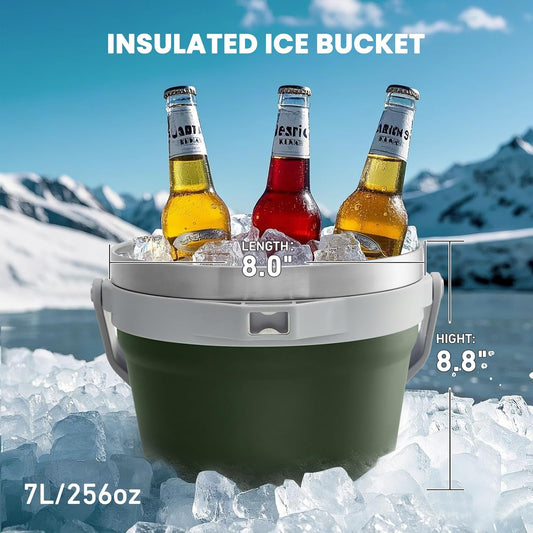 COKTIK 7L Insulated Ice Bucket with Lid,Double Wall Vacuum Stainless Steel Beverage Bucket Keeps Frozen Longer,Holds 6 Longnecks or 3 Bottles of Wine,for Cocktail, Champagne, Large Parties(Blue)