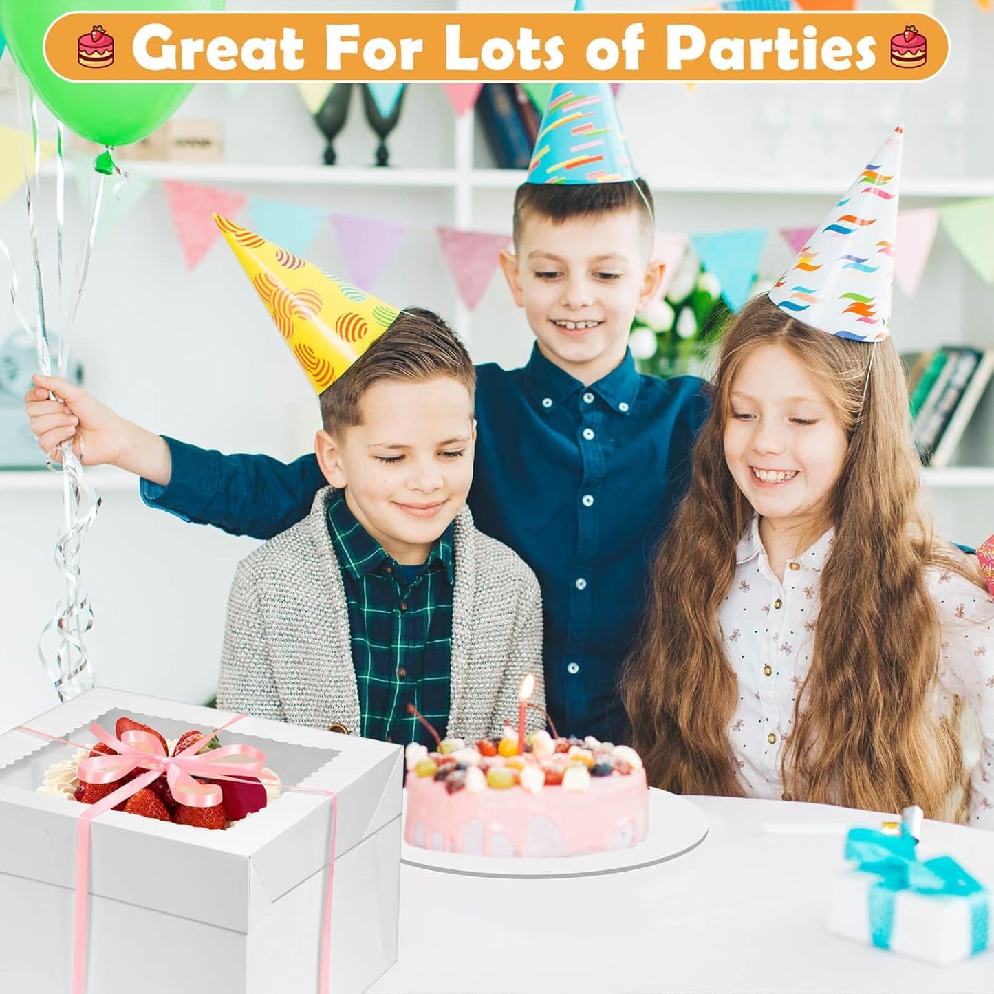 12 Pcs Cake Boxes 12 inch,12x12x8 Inches Cake Box with Window, 5 Pcs Tall 12x12 Cakes Boxes with 5 Pcs Cake Boards, Large Baking Boxes, White Square Cakes Containers for Multi-Layer Cakes