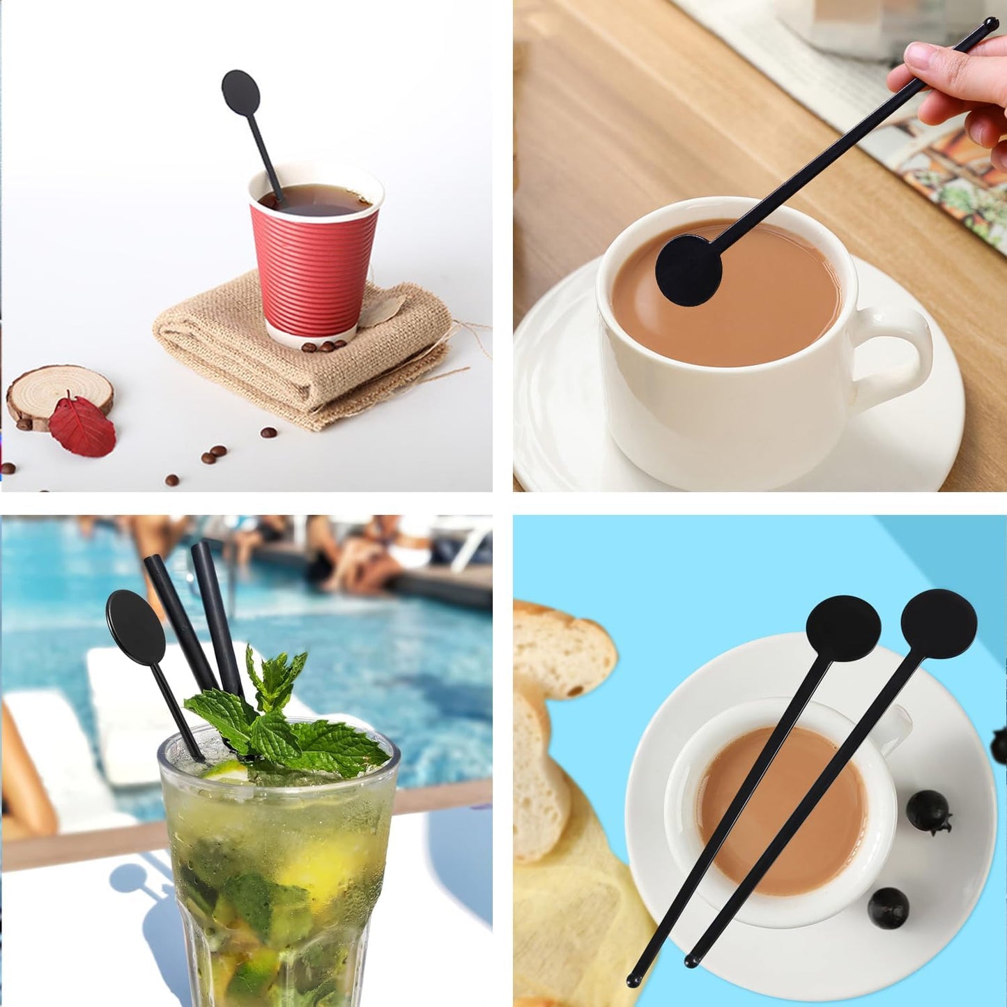 80PCS Plastic Stir Sticks Cocktail Coffee Milk Juice Drink Round Head Stirrers KTV Bar Mixing Rods Length 18cm/7 inches Suitable for Restaurant Bar Supplies Coffee Shop Black
