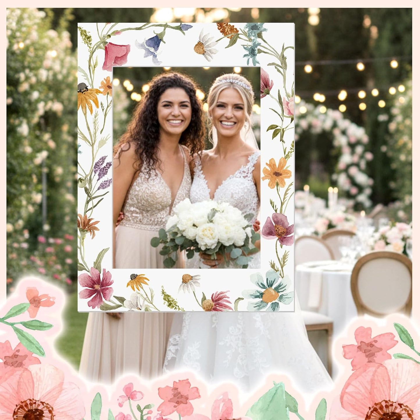 Bucherry 32 x 24 Inches Wedding Photo Booth Props Picture Frame DIY PVC Cutouts Photo Booth Prop Selfie for Bridal Shower Birthday Baby Shower Graduation Party Supplies Favor