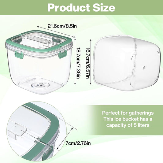 5L Ice Cube Storage Bin with Lid and Tong, Clear Ice Bucket for Freezer Portable Plastic Refrigerator Containers Wine Ices Bucket with Handle for Whiskey Cocktail Bar Parties Outdoor Camping