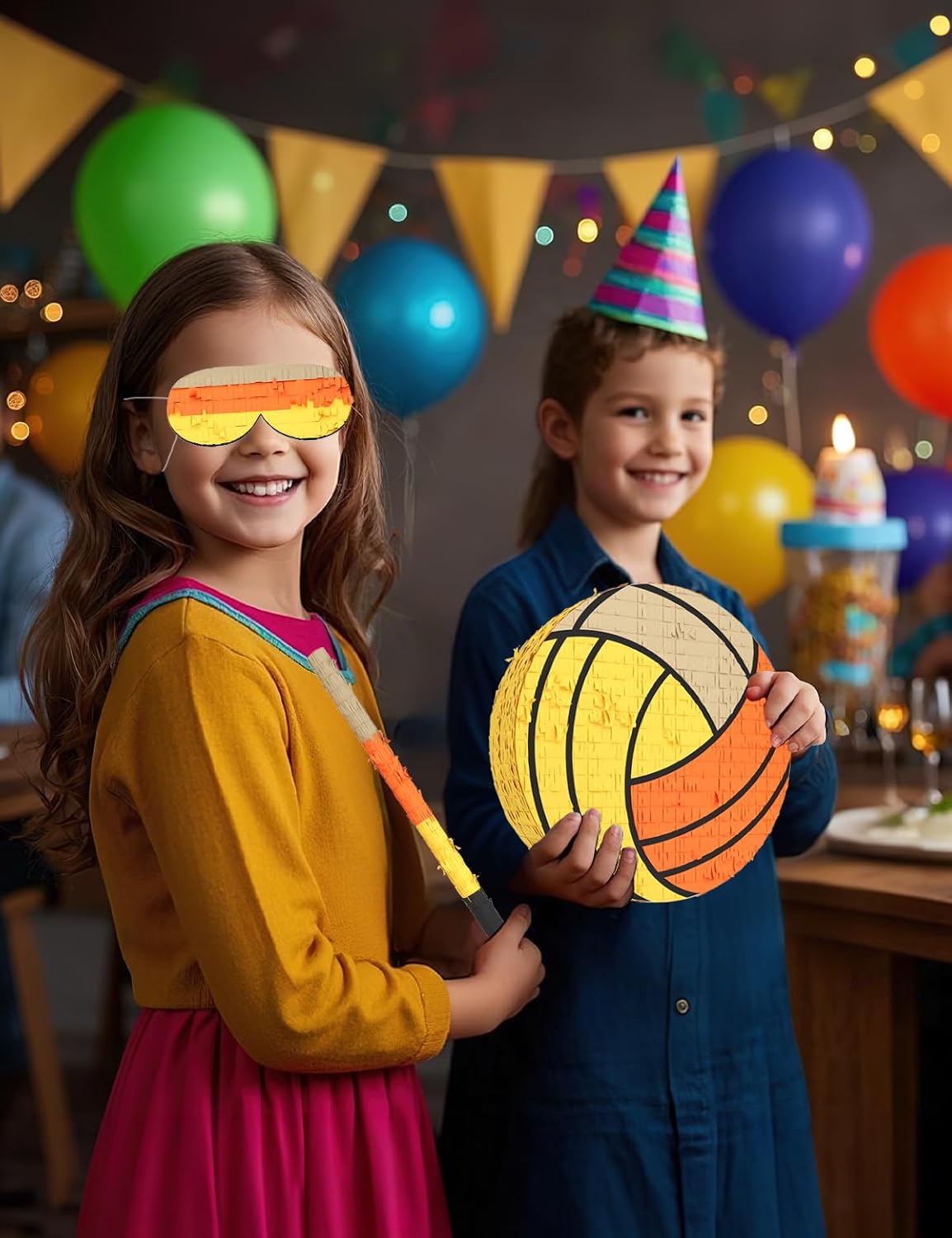 Soccer Piñata – Includes Wooden Stick, Blindfold, and Confetti – 13"x13"x3" – Perfect for Sports Party Decorations and Soccer Pinatas for Birthday Party
