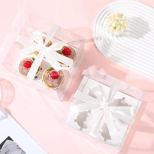 JCD 5.5inches height 4 Sets x 12 Counts Cupcake Containers Clear Plastic Cupcakes Box 12 Holders Dozen Cupcake Boxes, Disposable Cupcake Carrier Holder with Detachable Lid, BPA Free(12count/4pcs)