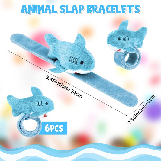 Foilswirl 6 Pieces Shark Slap Bracelets Stuffed Animal Slap Band Party Favors Plush Slap Bracelets Bulk for Kids Party Favors Birthday Gifts