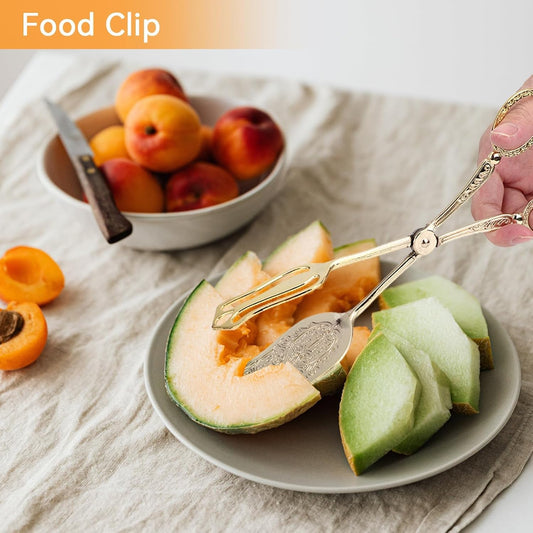 Gold Serving Tongs, Zinc Alloy Bread Clip Salad Pastry Food Tongs Lightweight Cake Astry Tong Kitchen Serving Clip for Serving Food Bread Cake, 23cm/9.1inx5cm/2.0in (1PCS, Gold)