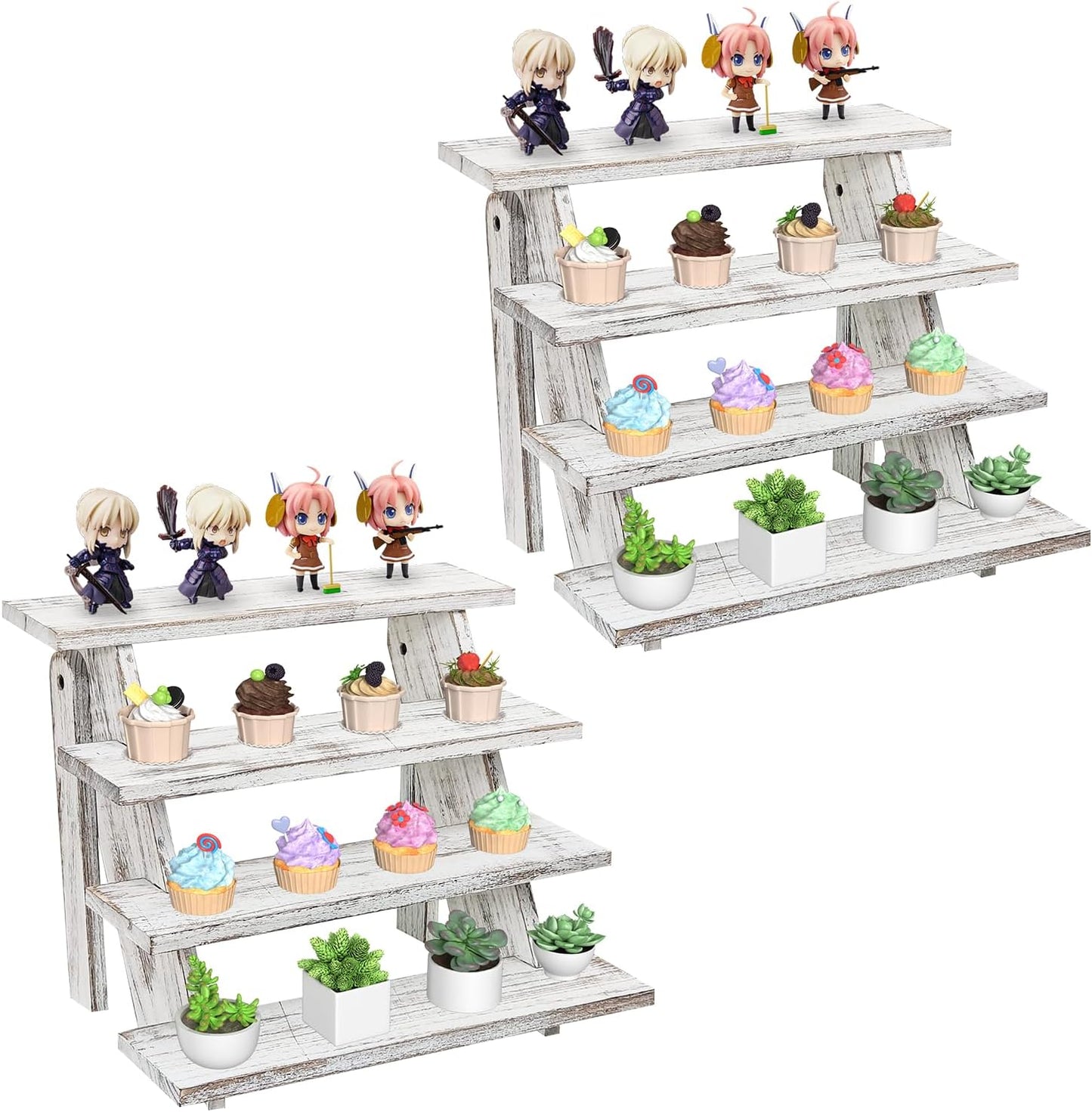 Wooden Cupcake Stand - 4 Tier Cupcake Display Stand, Rustic Tiered Display Stand, Tool Free Installation Cupcake Stand for Baby Shower Decorations Birthday Party Supplies