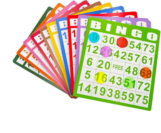 JUNWRROW Deluxe Bingo Game Set-Includes Bingo Cage,600 Colorful Bingo Chips with a Bag,100 Mixed Bingo Cards,75 Calling Balls with a Bag,Plastic Master Board-Ideal for Large Groups, Parties