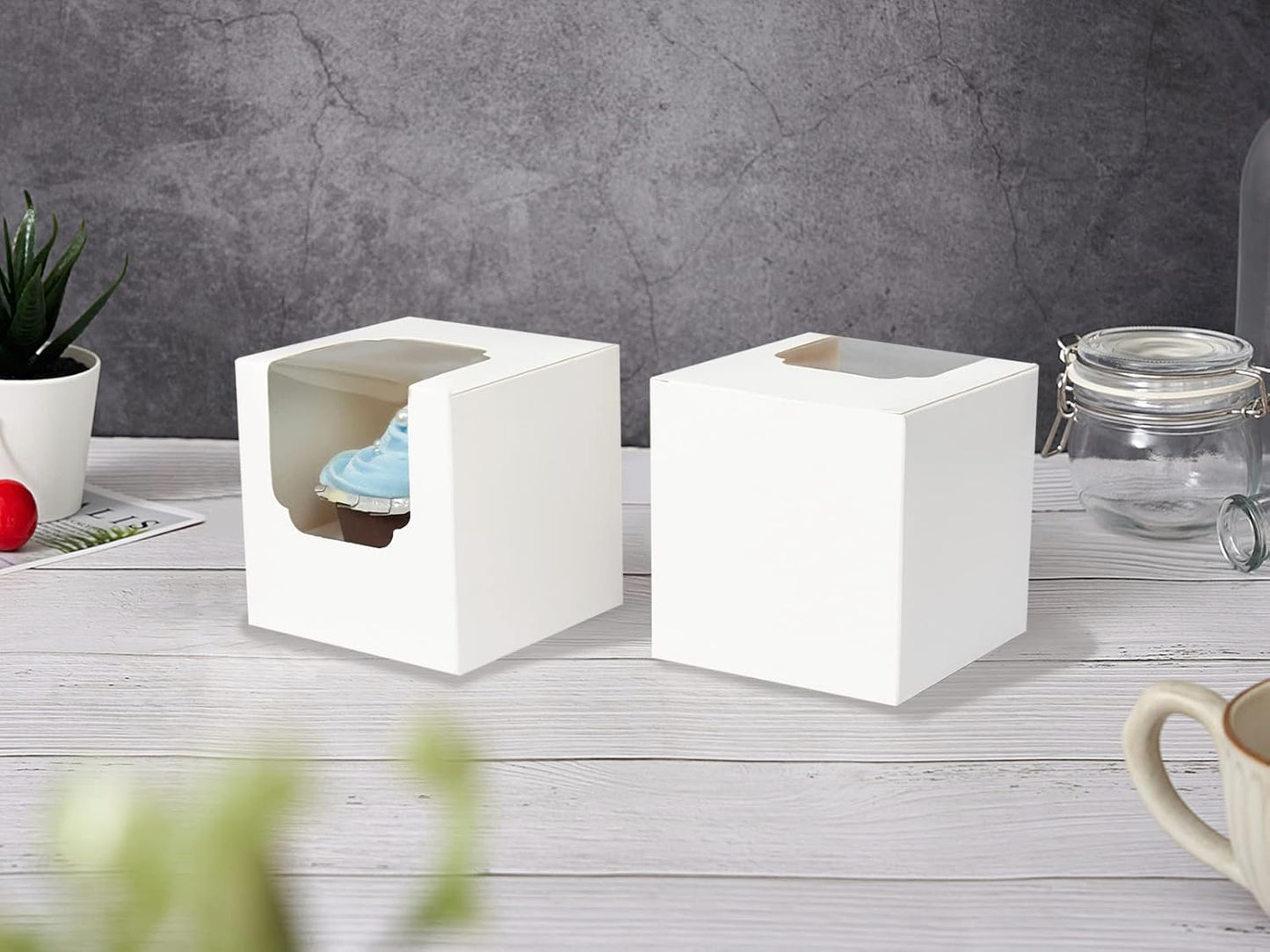 100 Pcs Kraft Brown Cupcake Boxes Individual Bulk Paper Cupcake Containers Single with Insert and Window, Pop up Cookie Boxes and Cocoa Bombs Boxes Packaging for Bakery Gift Giving