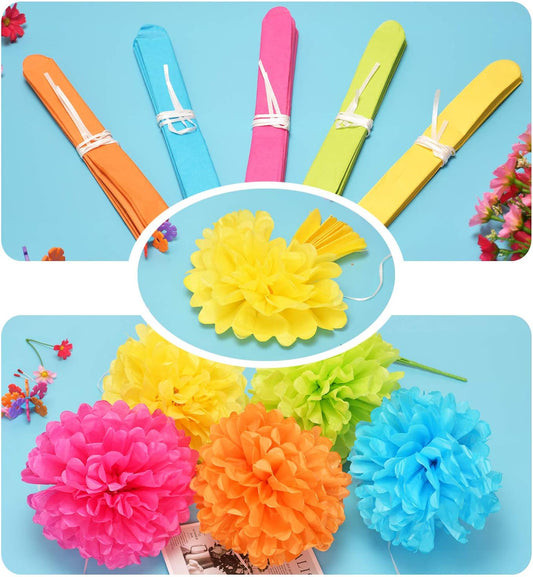 Colorful Paper Party Decorations, Tissue Paper Flower&Party Pom Poms wth Swirl Streamers, Premium Material with Vivid Colors, Hanging Décor for Birthday/Wedding/Bridal Shower/Bachelorette