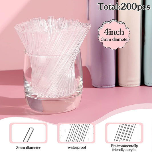 Zopeal 200 Pcs Acrylic Lollipop Sticks Clear Cake Pops Rods Cake Topper Candy Cupcake Treat Stick for Wedding Chocolate Cookie Dessert Handmade DIY Crafts Party Decor Gardening(6 x 0.12 Inches,Clear)