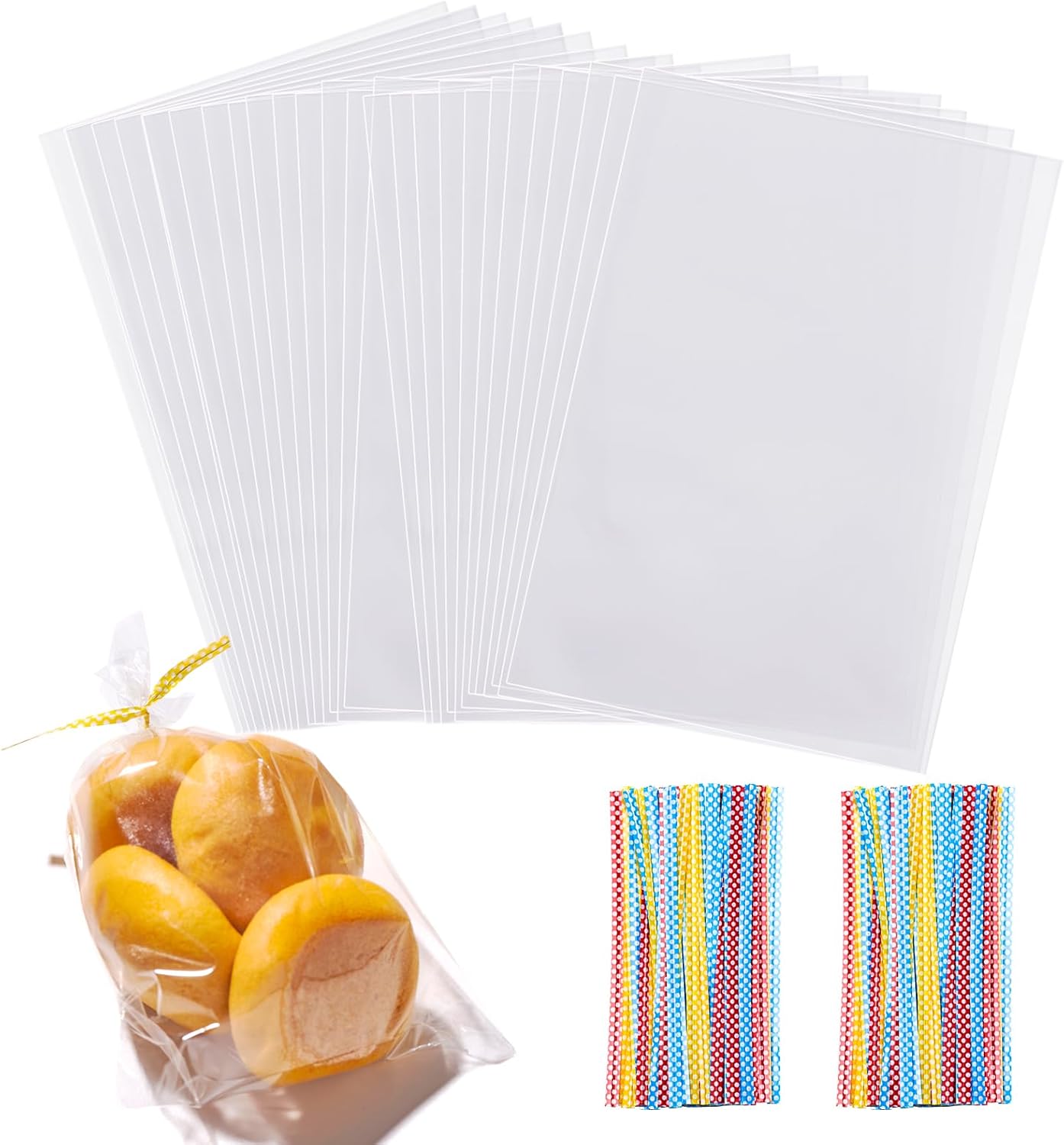 100 Pcs 10 in x 6 in Clear Flat Cello Cellophane Treat Bags Good for Bakery, Cookies, Candies,Dessert(by Brandon)1.4mil.Give Metallic Twist Ties!