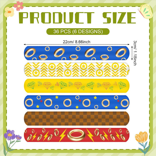 36 PCS Anime Hedgehog Themed Slap Bracelets for Kids Cartoon Animation Colorful Slap Wristbands Bulk for Children Birthday Party Favors Classroom Prizes Exchanging Gifts Parties Decorations Supplies