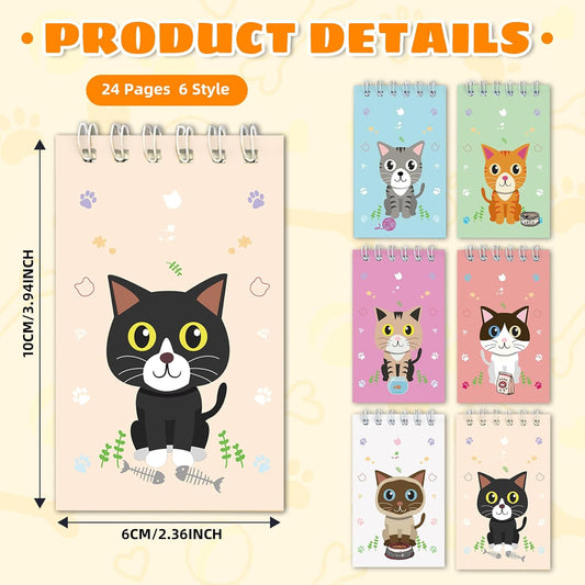Mini Notebooks Bulk, 24 Pack Cute Animal Small Spiral Notepads Pocket Memo Pads for Classroom Prizes, Office Supplies (Cat)