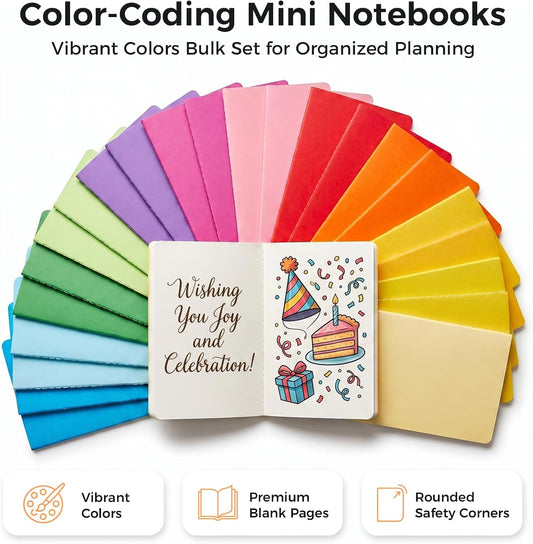 Koogel 24 Pack Mini Pocket Notebooks, Small Blank Notebooks 3.5 x 5.5 Inch Memo Steno Tiny Notepad Bulk 48 Pages of each Journals for Kids Students Nursing School Essentials Office Supplies 12 Colors
