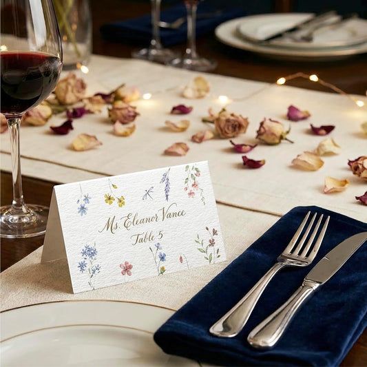 Place Cards for Wedding, 100-Pack Blank Tent Cards with Pastel Wildflower Borders, Seating Placecards for Dinner Parties and Banquets, Table Setting Name and Food Labels for Buffet, Meadow Keepsake