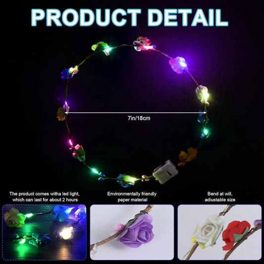 30 Pcs LED Flower Crown Headband,led Headbands,Light Up Flower Headbands for Women,Garlands Glowing Floral Wreath Crowns for Weddings,Halloween,Birthdays,Role-Playing,Beach Parties,Christmas