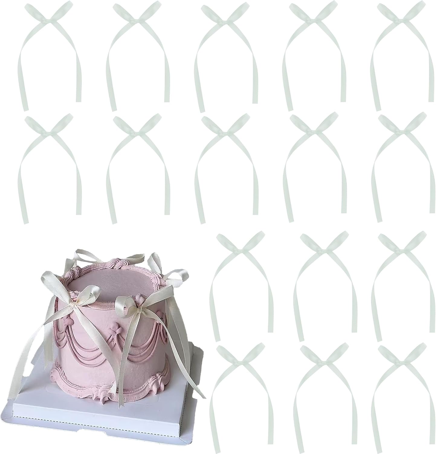 20 Pack Bow Cupcake Toppers Birthday Bowknot Ribbons Coquette Light Pink Bow High Footed Cup Balloon Wall Party Decorations Bridal Cake Dessert Picks Baby Girl Boy Wedding Party Supplies
