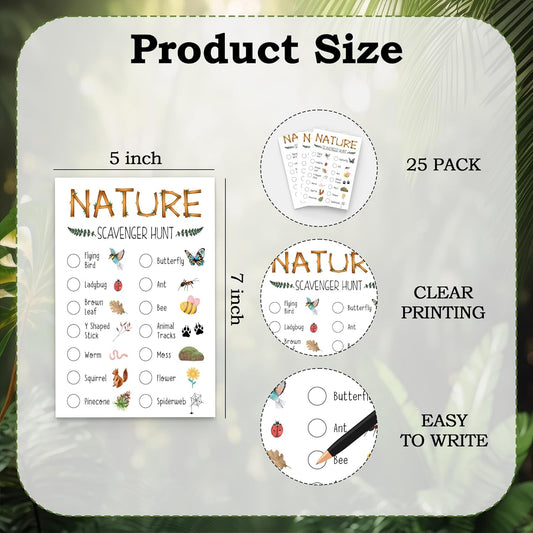Nature Scavenger Hunt Game for Adults - Hiking, Camping, Birthday Treasure Hunt Cards - 25 Cards (A02)