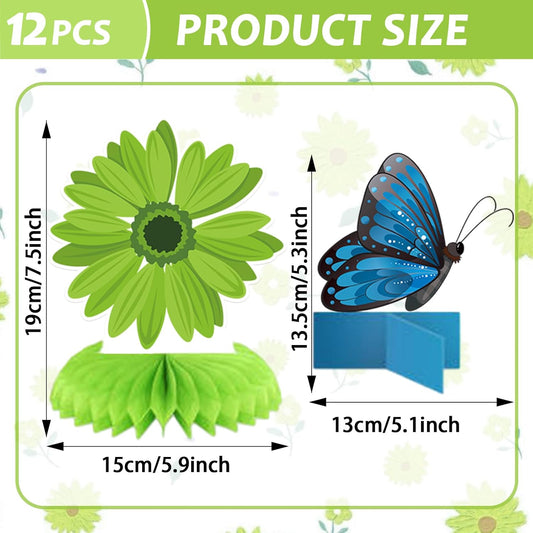 24Pcs Spring Sunflower Honeycomb Centerpiece Decorations Sun Flower Butterfly Table Centerpiece Supplies Kit Spring Table Toppers Decor for Kids' Butterfly Flower Themed Women Classroom Birthday Party