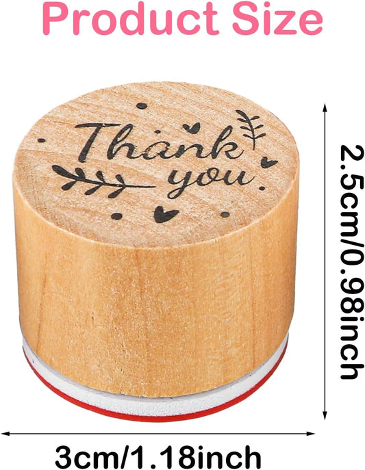 Piriuuo 6 Pcs Thank You Stamps Set, Wooden Stamps for Card Making 6 Styles Round Rubber Stamps Server Stamps Photo Album Decoration for Card Making, DIY Crafting and Scrapbooking