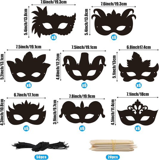 WATINC Mardi Gras Scratch Cards - 32pcs Carnival Prom Mask Art Craft Kit for Kid, Masquerade Party DIY Magic Color Scratch Paper, Scratchboard Off Card for Mardi Gras Costume Party Decoration Supplies
