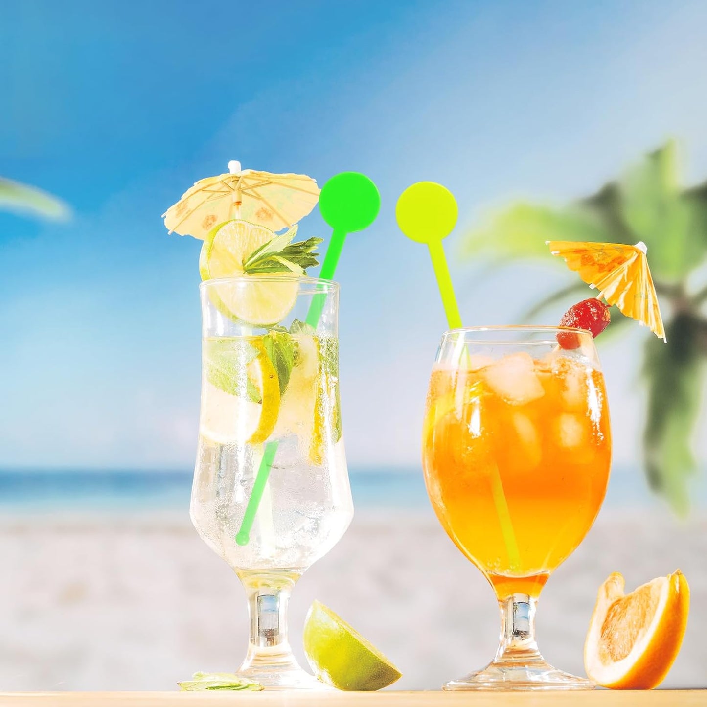 100Pcs Cocktail Swizzle Sticks, 7 Inches Disposible Plastic Disc Top Drink Stirrers Black Drinks Mixing Rod for Coffee Milk Cocktail Whiskey Beverage Bar (Black)