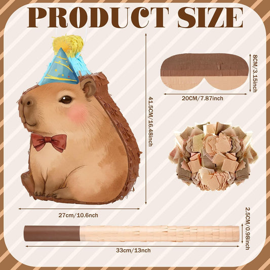Seematn Capybara Piñata Bundle Capybara Birthday Party Supplies Animal Piñata Bundle with a Blindfold, Bat and Confetti for Birthday Baby Shower Party Decorations