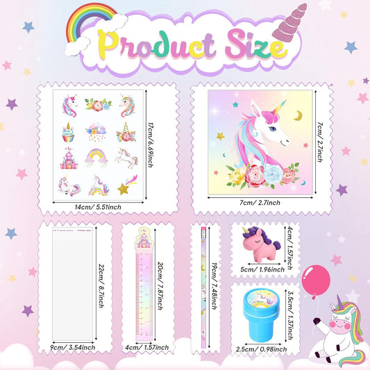 PerKoop 168 Pcs Unicorn Valentine's Day Favors Unicorn Goodie Favor Bags with Mini Notebook Pencil Sticker Stamp Pastel Rainbow Birthday Decor Prizes Gifts Goody Favors Bag Piñata Fillers Supplies