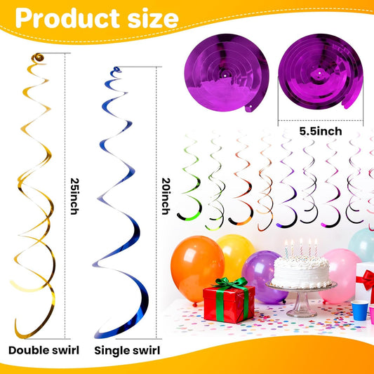 50PCS Colorful Hanging Swirl Decorations - Streamers Party Decorations Ceiling Swirl Foil Decoration with Double-Swirls and Single-Swirls for Birthday Decoration Wedding Graduation 6 Colors