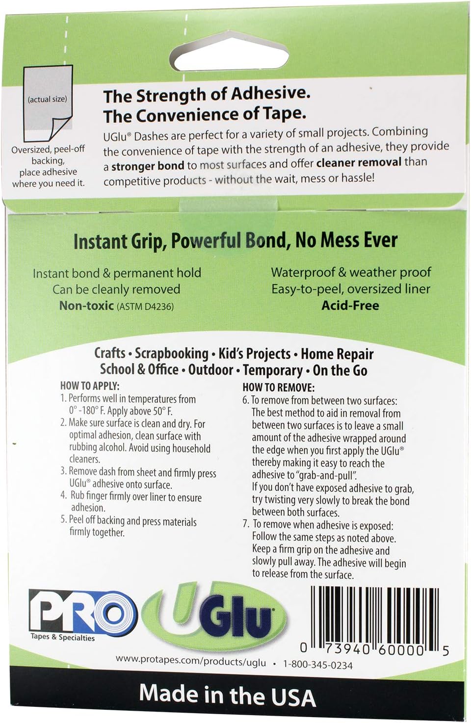PRO Tapes & Specialties 306UGLU600 UGlu Dash Sheets, 1/2 in. x 5/8 in. dashes / 160 dashes per Pack, Clear