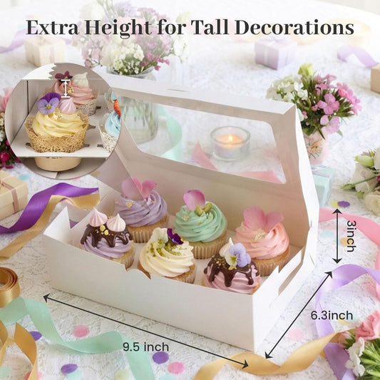 VGOODALL 6PCS White Cupcake Boxes, 6 Count Cupcake Containers with Window Holding 36 Pastry Box for Birthday Holiday Party Bakery Supplies