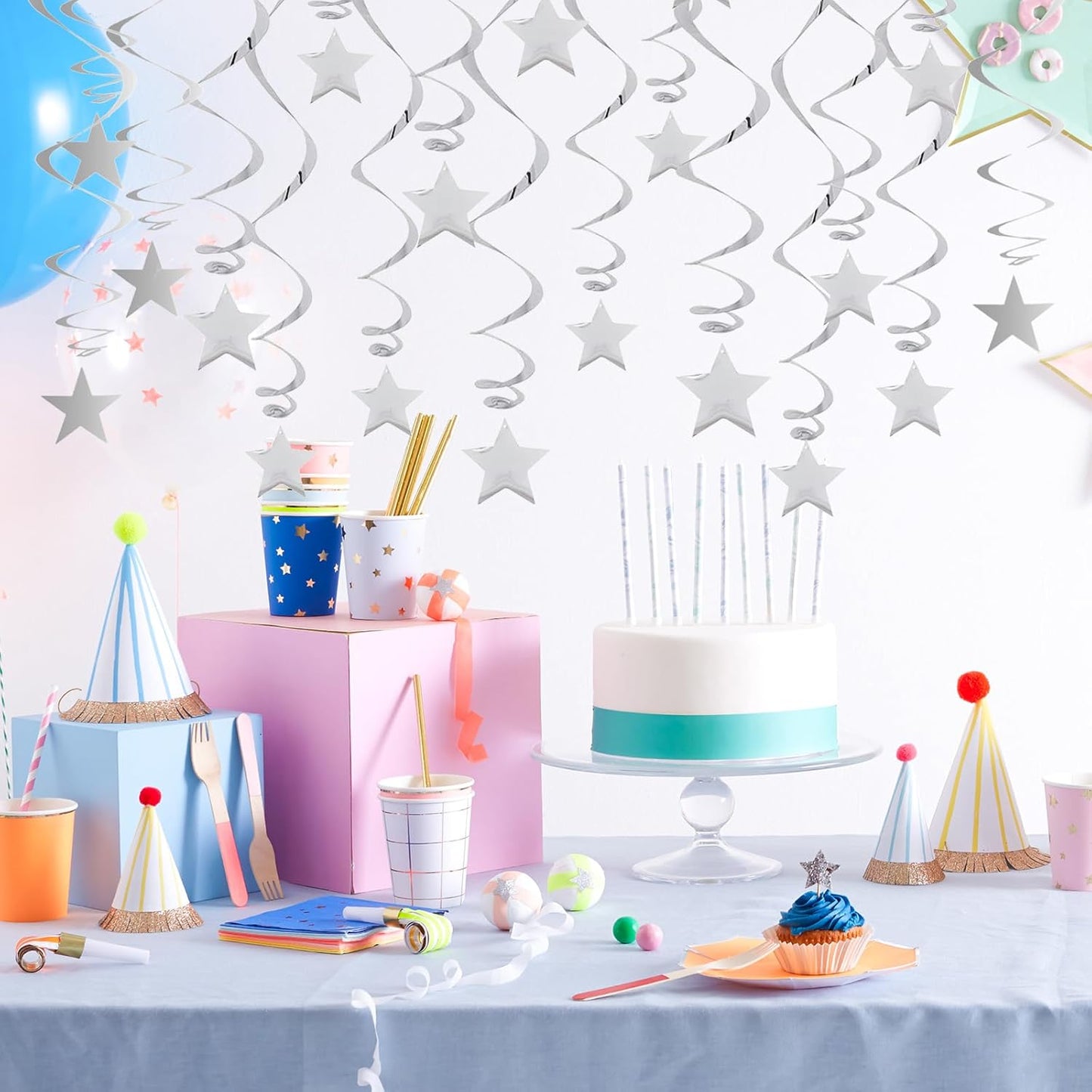 Gold Twinkle Stars Hanging Swirls Decorations Ceiling Swirl Foil Decoration Hanging Gold Party Supplies for Birthday Baby Shower Wedding, 32 pcs