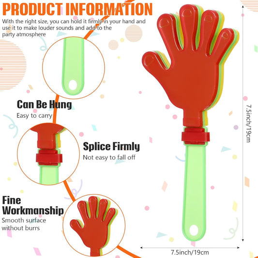 120 Pcs Colorful Hand Clappers 7.5 Inch Clappers Noisemakers Noise Makers Party Favors Plastic Clapper Sporting Events Cheers Ball Dance Basketball Football Noisemakers (Colorful)