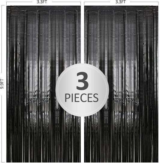 Birthday Party Decorations: 3 Pack 3.3 x 9.9 ft Gold Foil Fringe Curtains Party Supplies, Tinsel Curtain Backdrop for Parties/Birthday/Photo Booth