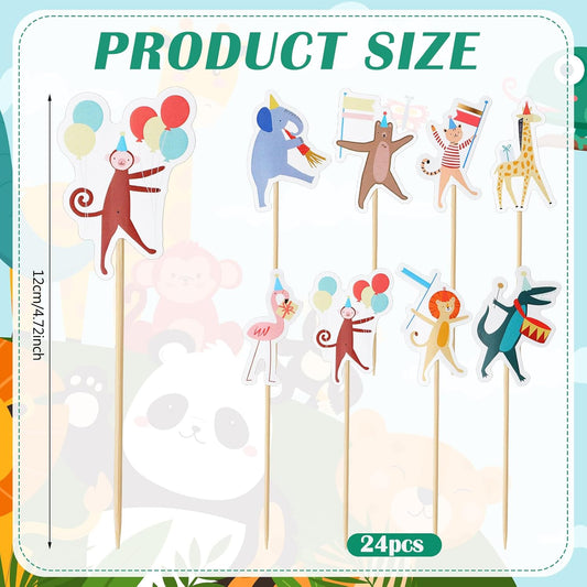 AmazingSpark 24 Pcs Animal Parade Cupcake Toppers Safari Cupcake Picks Woodland Jungle Cake Decorations for Jungle Theme Baby Shower Zoo Wild Animal Birthday Party Supplies