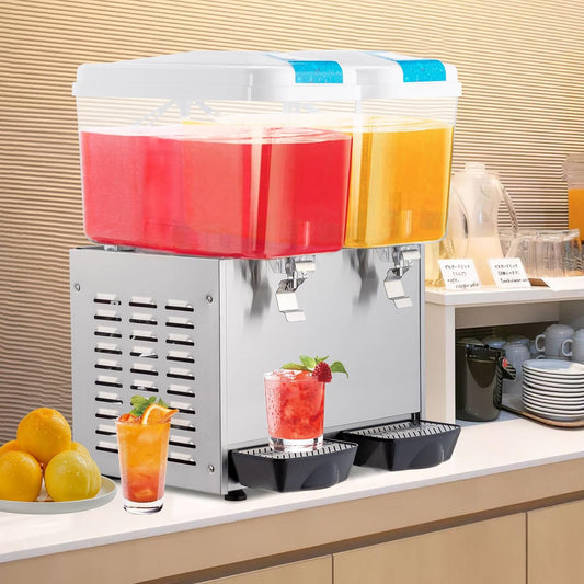 ROVSUN 9.6 Gal/36L Commercial Beverage Dispenser, 18L X 2 Tanks Cold Drink Commercial Juice Dispenser Stainless Steel with Thermostat Controller for Home Restaurant Bar Party 110V/60HZ