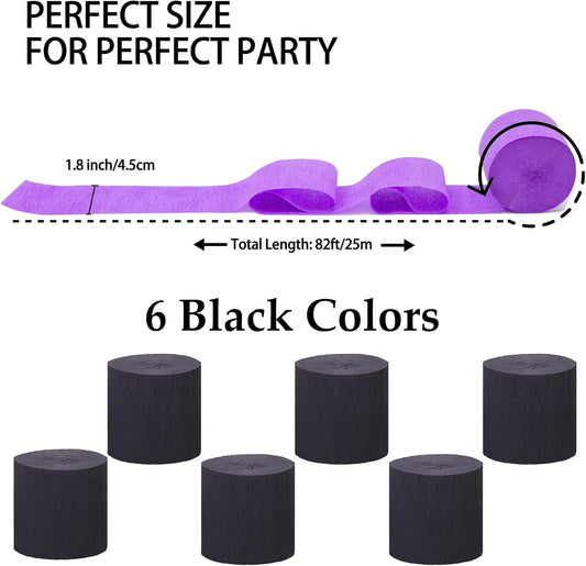 6 Rolls 492ft Rainbow Crepe Paper Streamers, 6 Colors Pack of Paper Party Streamers for Colorful Party Decorations, Birthday Decorations, Wedding Decorations (1.8 Inch x 82 Ft/Roll)