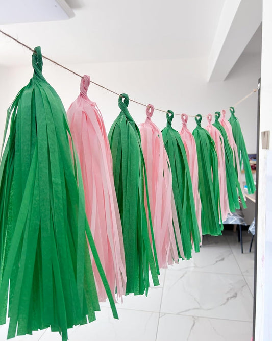 Green and Pink Tassel Garland Banner Tissue Paper Tassels for Party Decorations, Pack of 20