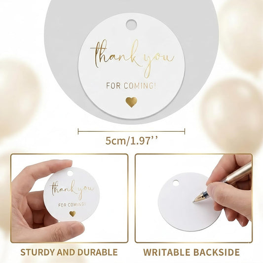 100 Pcs Gold Foil Thank You for Coming Tags, Extra Thick 350 GSM Round Gift Tags with 66ft Jute Twine, Premium Boxed Wedding Favors, Baby Shower, Bridal Shower, Party Favor Labels (2")