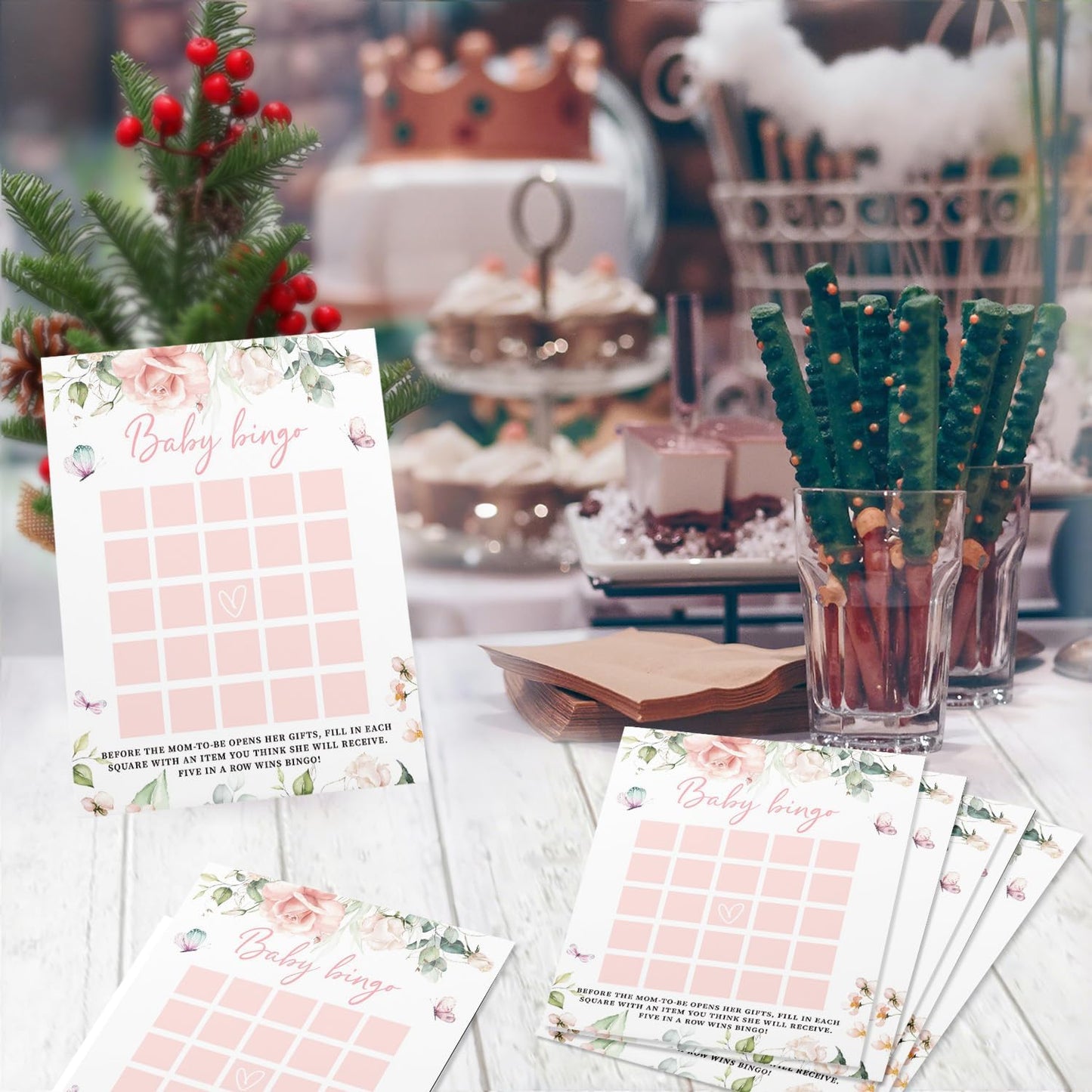 Z Baby Shower Bingo Game Girl, Baby Bingo, Set of 50, ROS Flower Theme Party Cards